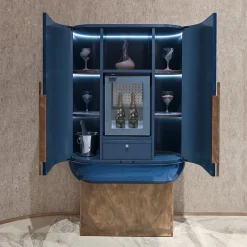 Siona Bar Unit in Legno Laccato Blu e Pelle*Visionnaire Sale