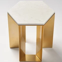 Tavolino Alato in oro e marmo bianco di Antonio Saporito*V.L. Lavorazioni In Ferro Sale