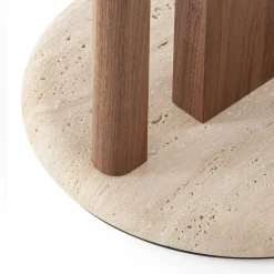 Tavolino Ambrogio Alto in legno di noce marrone con base in marmo travertino romano*Morica Design Online