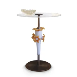 Tavolino con piano in vetro di Murano ed elementi di girasoli*Ros Italia Interiors