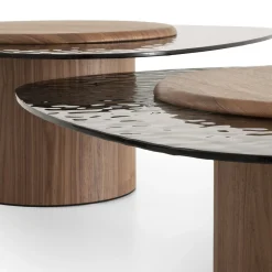 Tavolino da caffè Egg Basso ovale marrone con top in vetro*Morica Design Sale