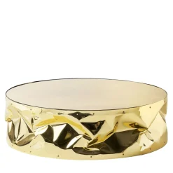 Tavolino Da Caffè In Alluminio Dorato Stropicciato Con Piano A Specchio #2*Opinion Ciatti