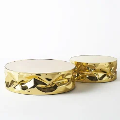 Tavolino Da Caffè In Alluminio Dorato Stropicciato Con Piano A Specchio #2*Opinion Ciatti