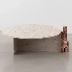Tavolino da caffè in marmo Rosa Peralba e travertino Mostro Iv*MMOOS. Hot