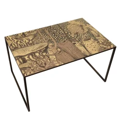 Tavolino da Caffè Rettangolare in Metallo con Carta Pregiata Oro e Scenari Marini*Instabilelab Outlet