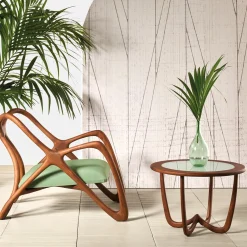 Tavolino da caffè rotondo per esterni Nanto in legno con piano in vetro*Il Giardino di Legno Discount