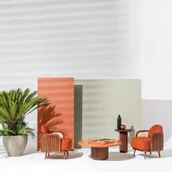 Tavolino da caffè rotondo per esterni Grissini in legno con piano arancione*Il Giardino di Legno New