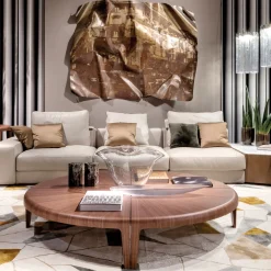 Tavolino da caffè Round in noce Canaletto con intarsi in metallo*Giorgetti Outlet