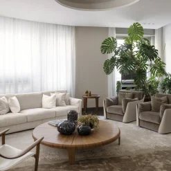 Tavolino da caffè Round in noce Canaletto con intarsi in metallo*Giorgetti Outlet