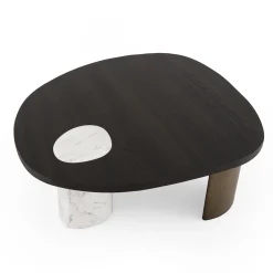 Tavolino da caffè Stone ovale in marmo di Carrara con supporti in legno curvi*Morica Design New
