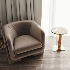 Tavolino Hani in marmo arancione con struttura metallica in finitura oro*L'Eccesso Sale