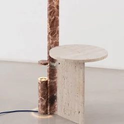 Tavolino Laterale Mostro Ii in Marmo Rosa Peralba e Travertino con Lampada Incassata*MMOOS. Hot
