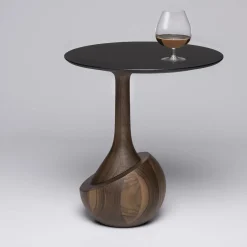Tavolino rotondo moderno Achille in legno di noce scuro*Elli New