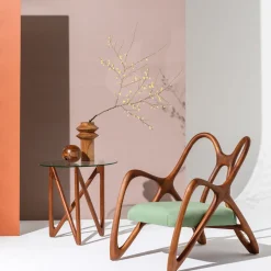 Tavolino rotondo per esterni Nanto in legno con piano in vetro*Il Giardino di Legno Sale