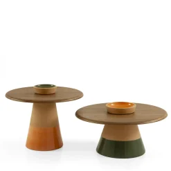 Tavolino Sablier con base in argilla e piano in legno impiallacciato Canaletto*Morica Design New