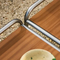 Tavolino Stringa in mogano e acciaio inox di Gae Aulenti*Exteta Outlet