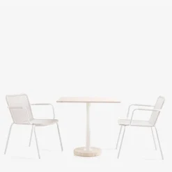 Tavolo bistro quadrato beige in travertino da esterno Tamia*Veltha Outdoor Stone Design Outlet