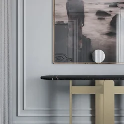 Tavolo Console Tumba in Marmo Nero con struttura in metallo oro*L'Eccesso Outlet
