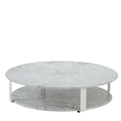 Tavolo da caffè per esterni La Greca rotondo grande in marmo Super White*Versace Home Clearance