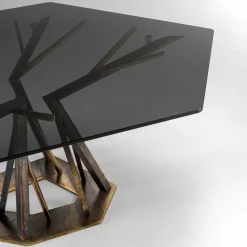 Tavolo da Pranzo Acropora in Metallo Oro Antico con Piano in Vetro Bronzo*IDL Discount