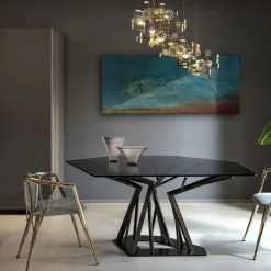 Tavolo da Pranzo Acropora in Metallo Oro Antico con Piano in Vetro Bronzo*IDL Discount