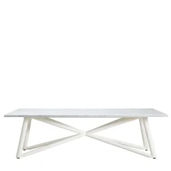 Tavolo da pranzo esterno rettangolare Larte 260 in marmo bianco carrara e acciaio bianco*Veltha Outdoor Stone Design Outlet