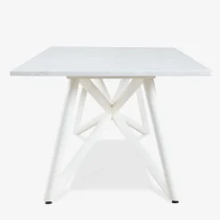 Tavolo da pranzo esterno rettangolare Larte 260 in marmo bianco carrara e acciaio bianco*Veltha Outdoor Stone Design Outlet