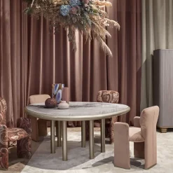 Tavolo da pranzo in metallo intarsiato con gocce d'argento e legno grigio*Chiara Provasi