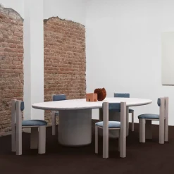 Tavolo da Pranzo Laghi II in Marmo di Carrara e Legno Lucido di Artefatto Design Studio*Secolo Hot