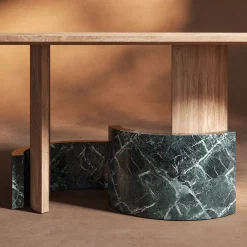 Tavolo da pranzo ovale Ellipse in legno e marmo verde*dAM Atelier Outlet