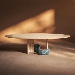 Tavolo da pranzo ovale Ellipse in legno e marmo verde*dAM Atelier Outlet