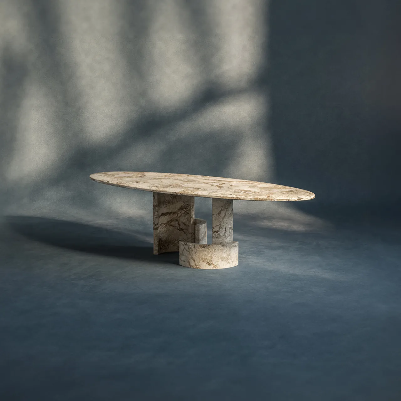 Tavolo da pranzo ovale in marmo beige CC*dAM Atelier New