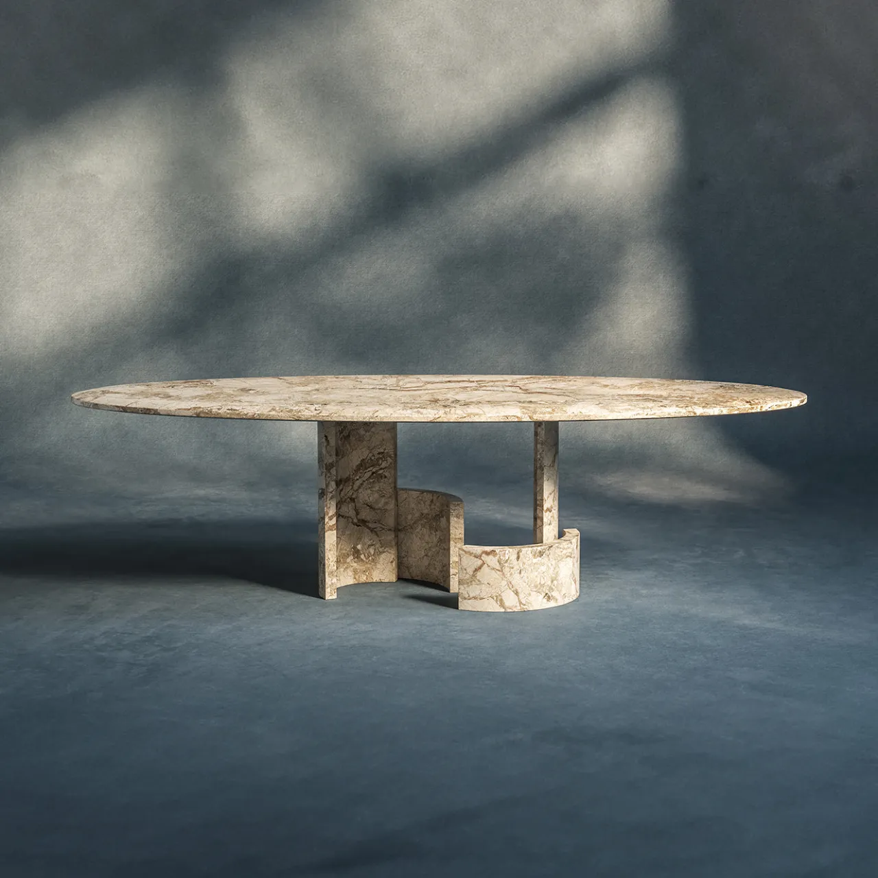 Tavolo da pranzo ovale in marmo beige CC*dAM Atelier New