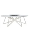 Tavolo da pranzo rotondo Hermu 230 in marmo bianco carrara e acciaio bianco per esterni*Veltha Outdoor Stone Design Online