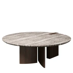 Tavolo da pranzo rotondo Antinomia T con base in legno impiallacciato marrone e piano in marmo*Emmemobili Sale