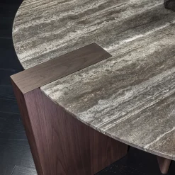 Tavolo da pranzo rotondo Antinomia T con base in legno impiallacciato marrone e piano in marmo*Emmemobili Sale