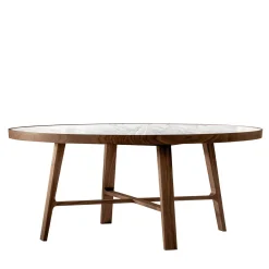 Tavolo da pranzo rotondo Compass in marmo Michelangelo e noce di Giuseppe Bavuso*Alivar Outlet