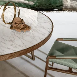 Tavolo da pranzo rotondo Compass in marmo Michelangelo e noce di Giuseppe Bavuso*Alivar Outlet