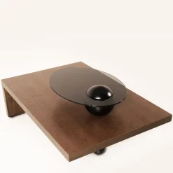 Tavolo da salotto Saturno finitura Erable con piano in vetro fumè*Mantellassi 1926 Hot