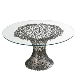 Tavolo Goldenart in vetro e metallo argentato*IDL Discount