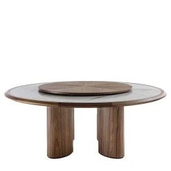 Tavolo rotondo Diamante in Canaletto e Marmo di Carrara con Lazy Susan*Durame Discount
