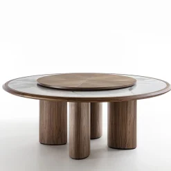 Tavolo rotondo Diamante in Canaletto e Marmo di Carrara con Lazy Susan*Durame Discount